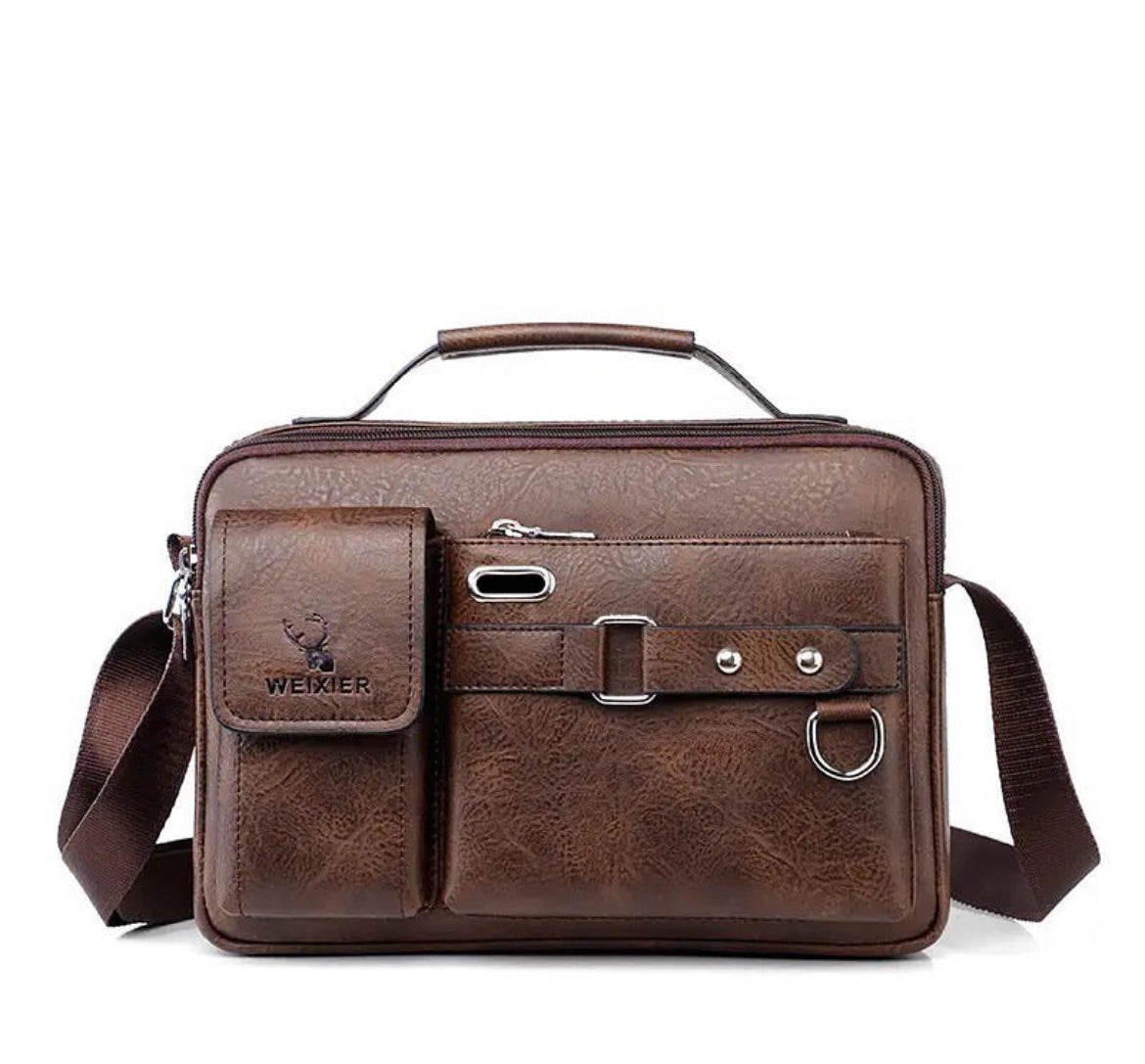 Leather briefcase crossbody bag in dark brown – Zedekenterprise