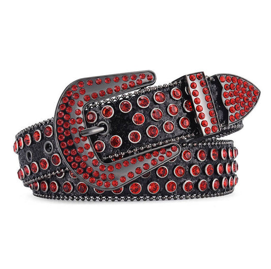 Rhinestone belt in black/red