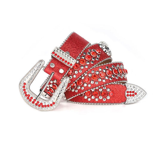 Rhinestone skull belt in red