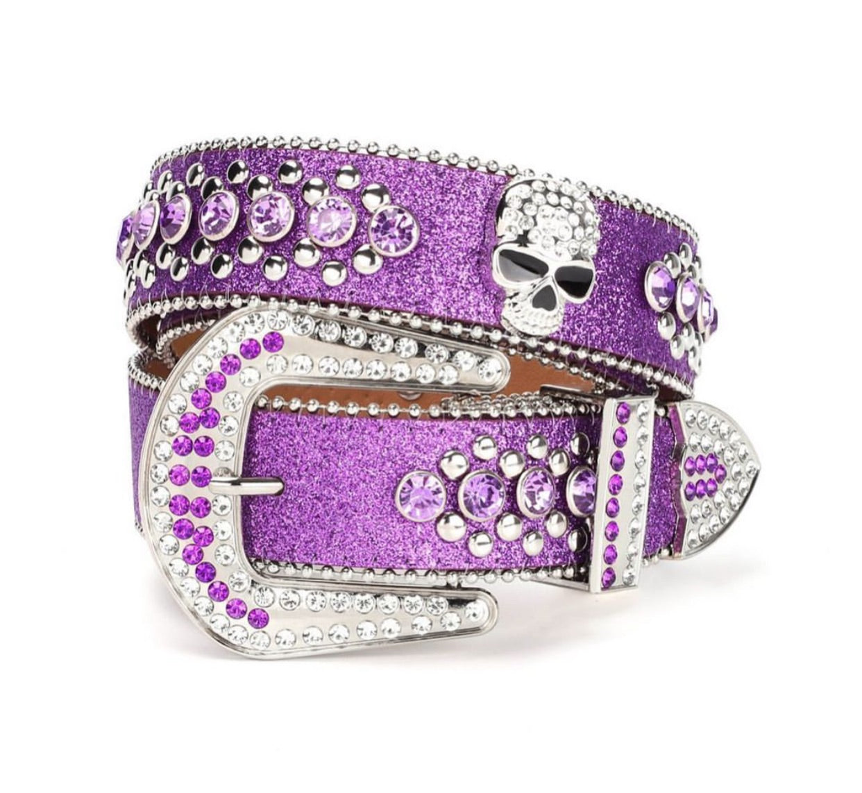 Rhinestone skull belt in purple 8303