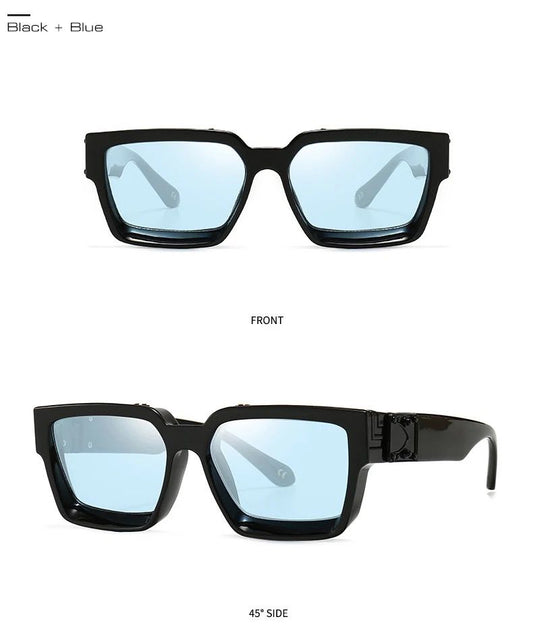 Retro square glasses in blue lens