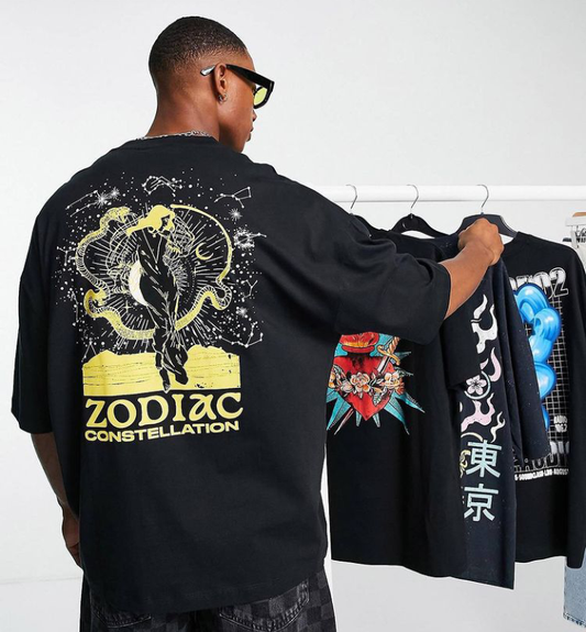 Asos design oversized t-shirt in black with zodiac back print