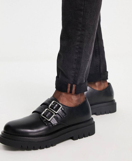 Truffle collection leather chunky shoe in black