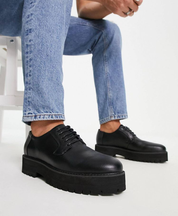 Asos design lace up shoes in black faux leather