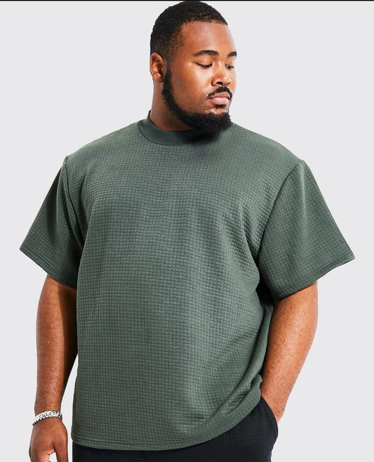 Plus Quilted oversized extended neck Tshirt khaki