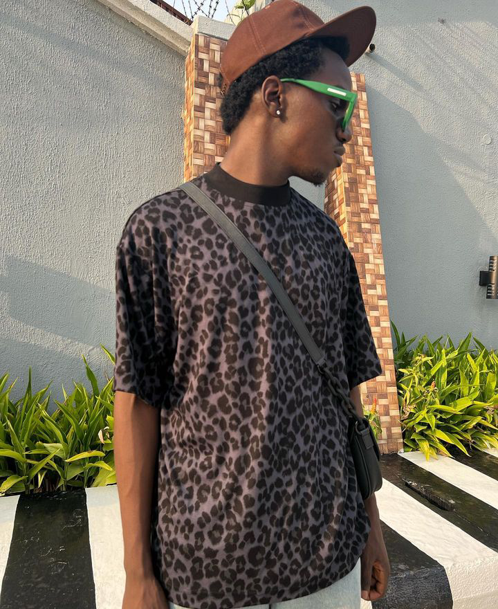 oversized cheetah print tee in navy and black