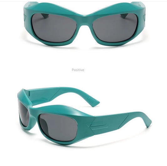 Wrap around acetate glasses in green/black