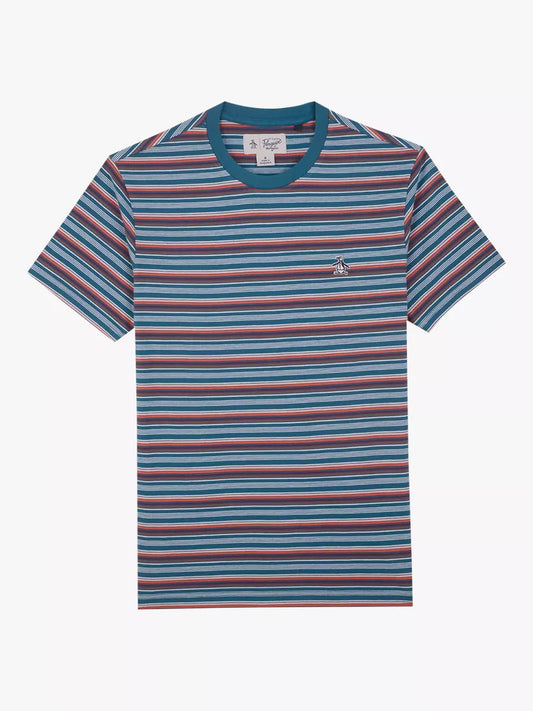 Original Penguin Narrow Stripe Short Sleeve Crew Neck T-Shirt, Blue Coral