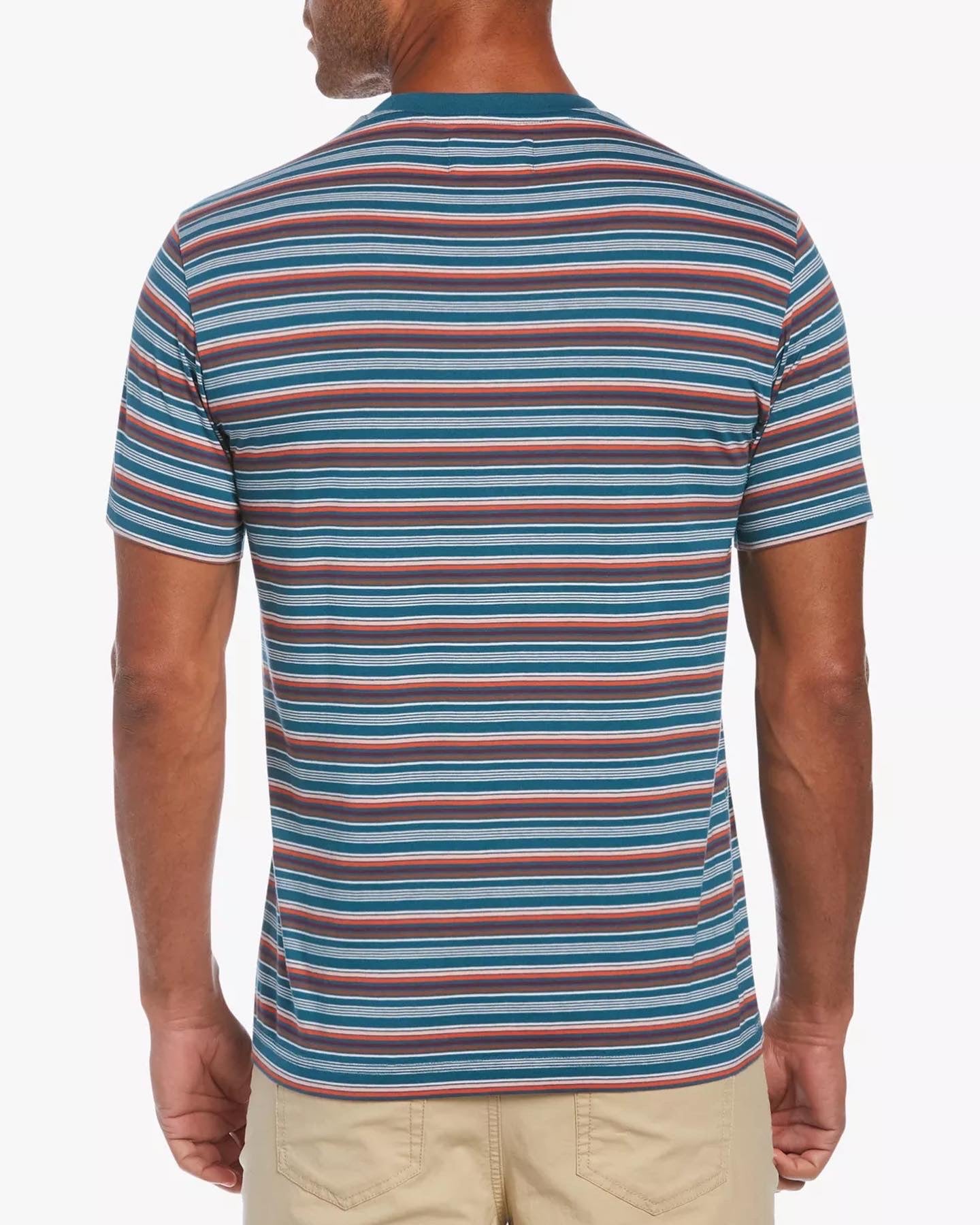 Original Penguin Narrow Stripe Short Sleeve Crew Neck T-Shirt, Blue Coral
