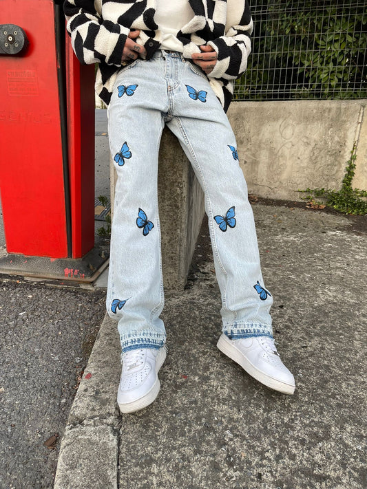 Difransel Butterfly print jeans in blue